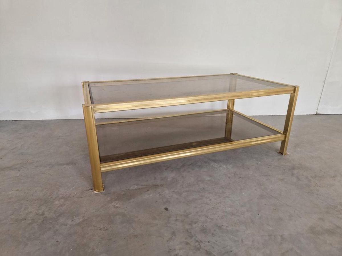 Hollywood Regency Salontafel Goud Gerookt Glas image 4