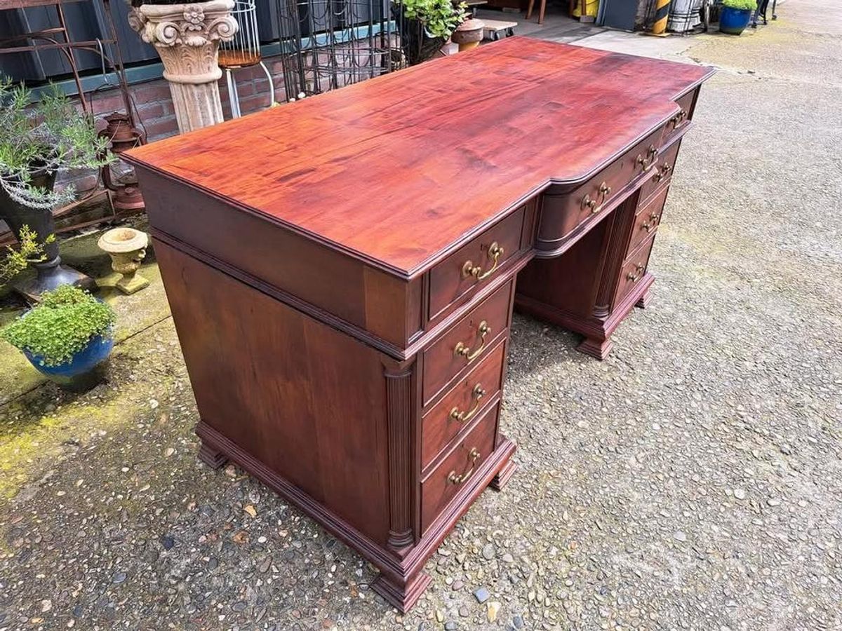 Antieke Engels Bureau, Schrijftafel, Partnerdeks image 5