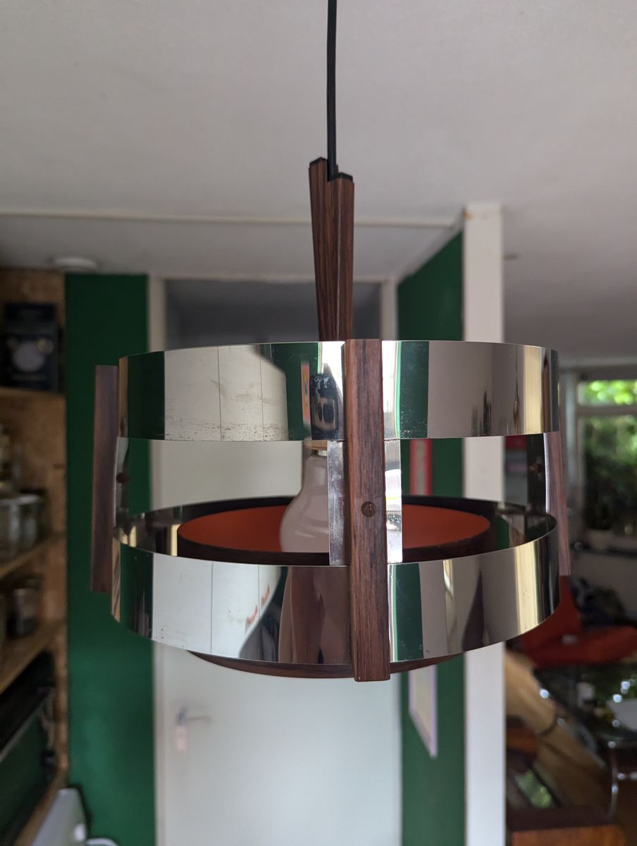 Space Age Hangende Lamp Chroom Oranje image 4