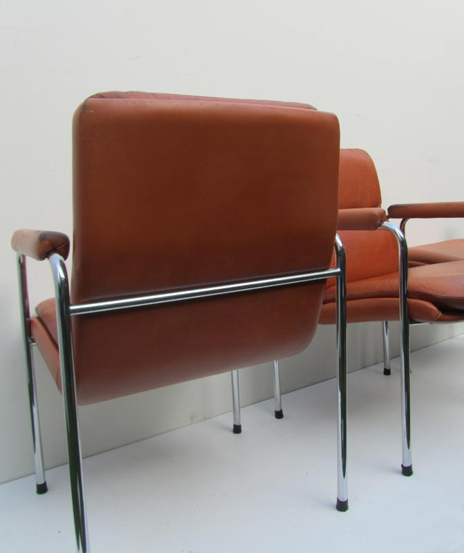 4 Vintage Cognac Leren Lounge Stoelen Artifort Geoffrey Harcourt image 20
