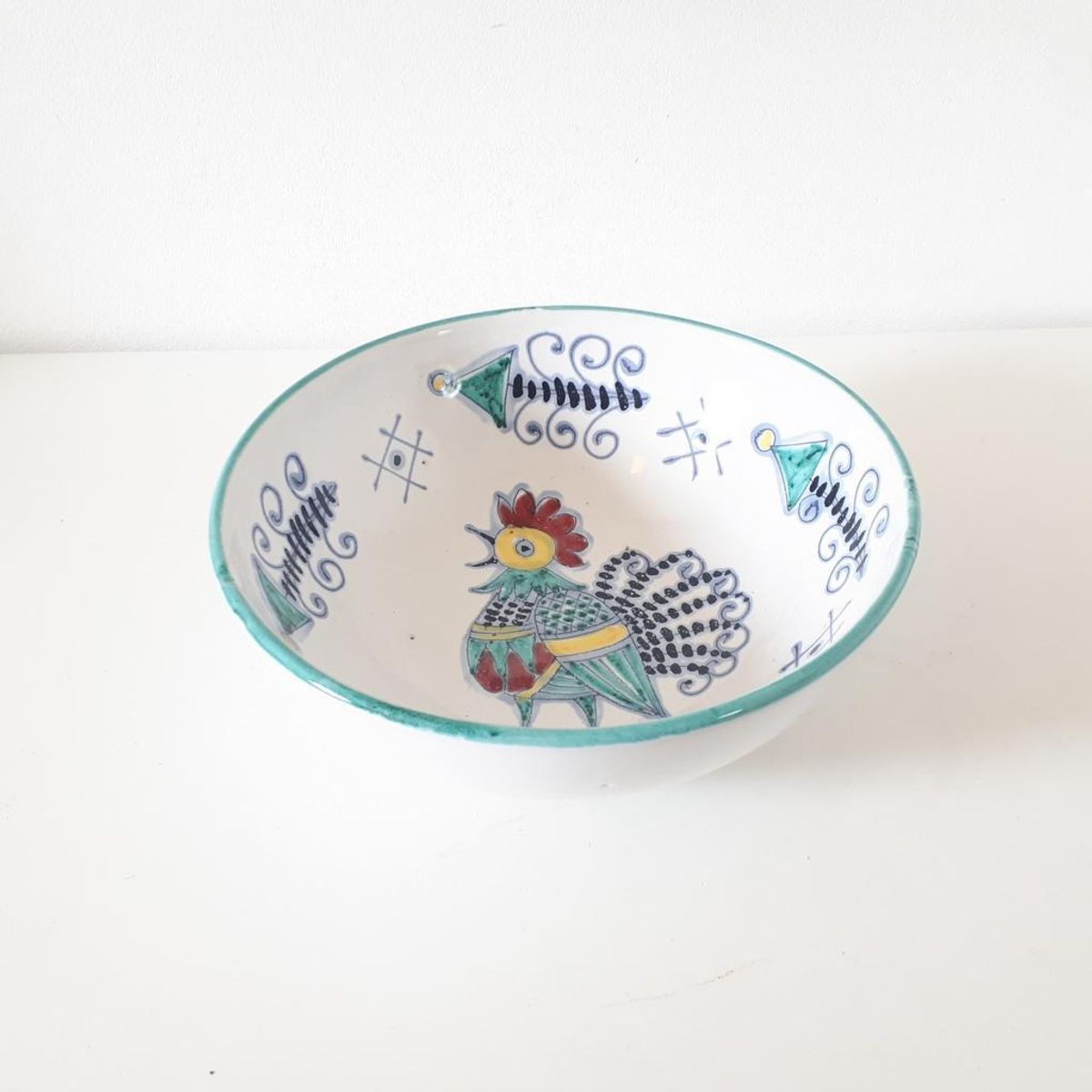 Vintage Schaal Keramiek Italy Met Haan Salade Schaal image 4