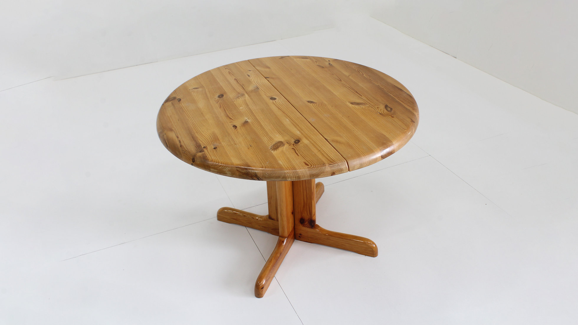 Vintage Deense Ronde Uitschuifbare Eettafel Pine Wood Jaren 60 image 7