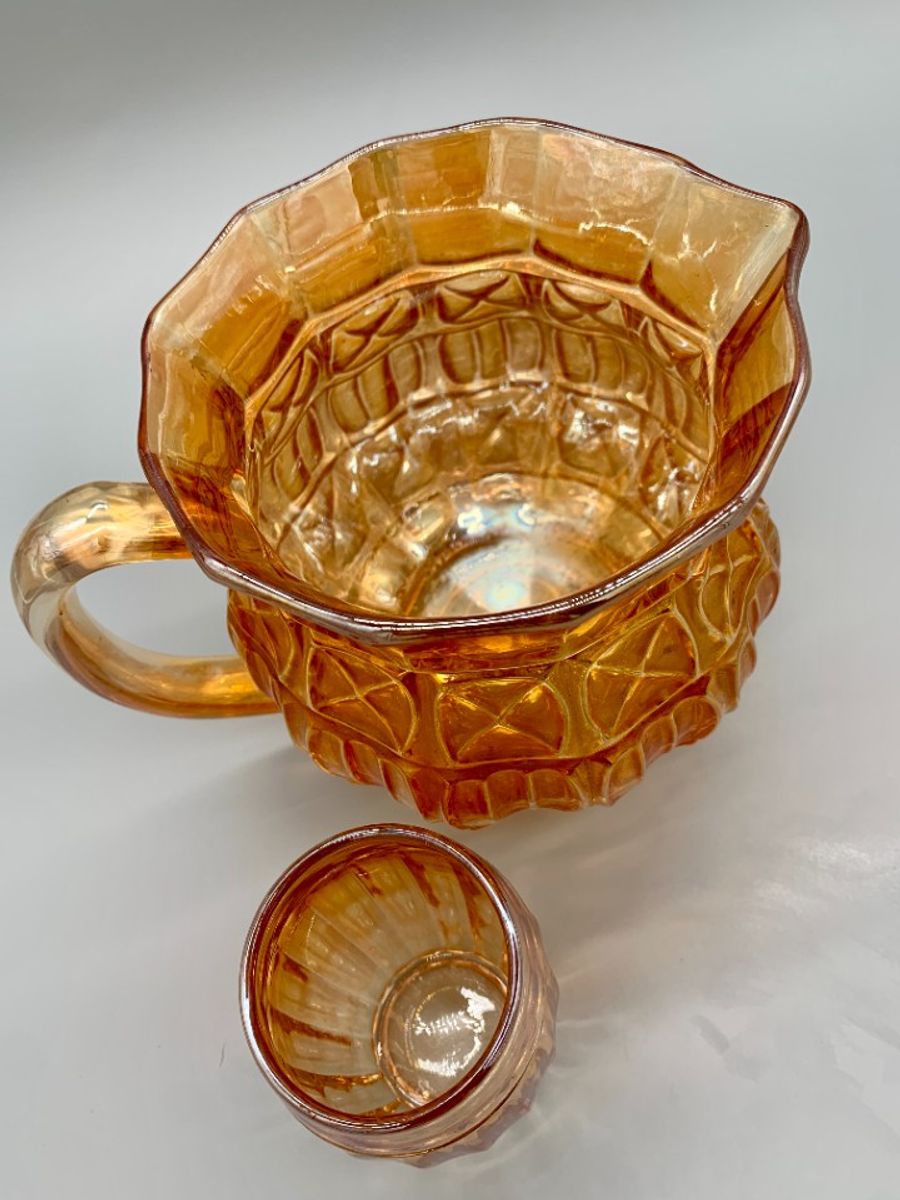 Franse Carnaval Iriserend Glas Waterkan En Glas Oranje image 3