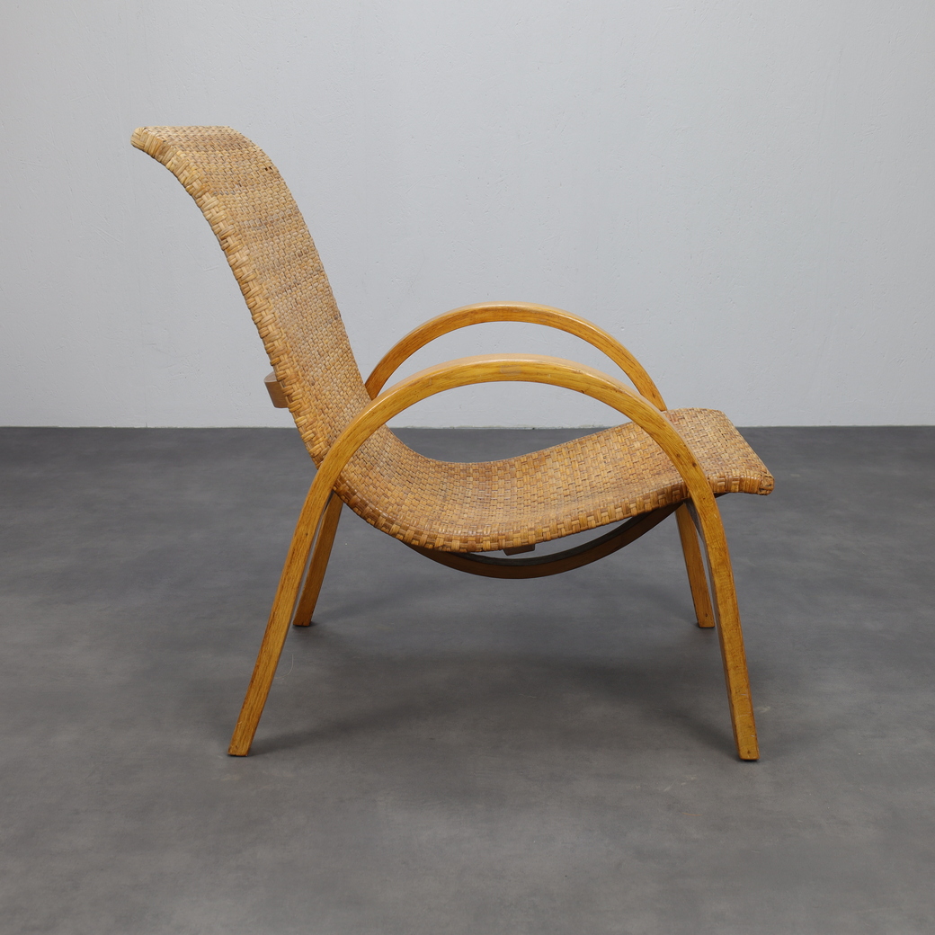 Rare Armchair In Wood And Woven Rattan, 1960s image 4