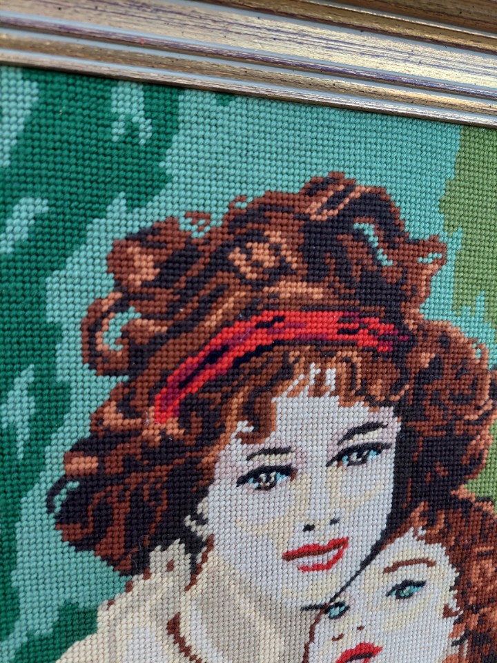 Vintage Geborduurd Schilderij Madam Lebrun En Haar Dochter image 3