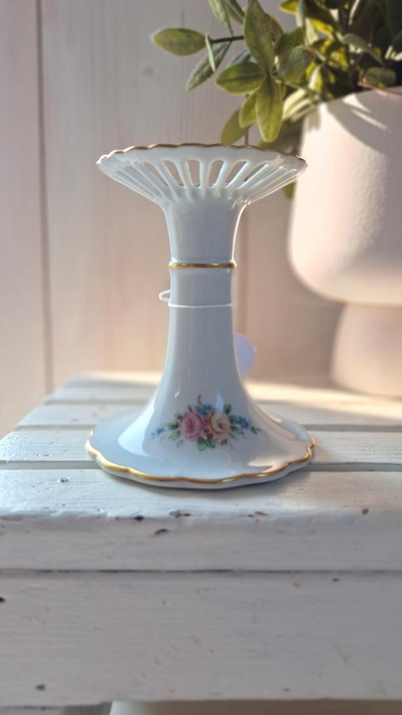 Vintage Porseleinen Kandelaar, Tettau Atelier, Bloemmotief image 4