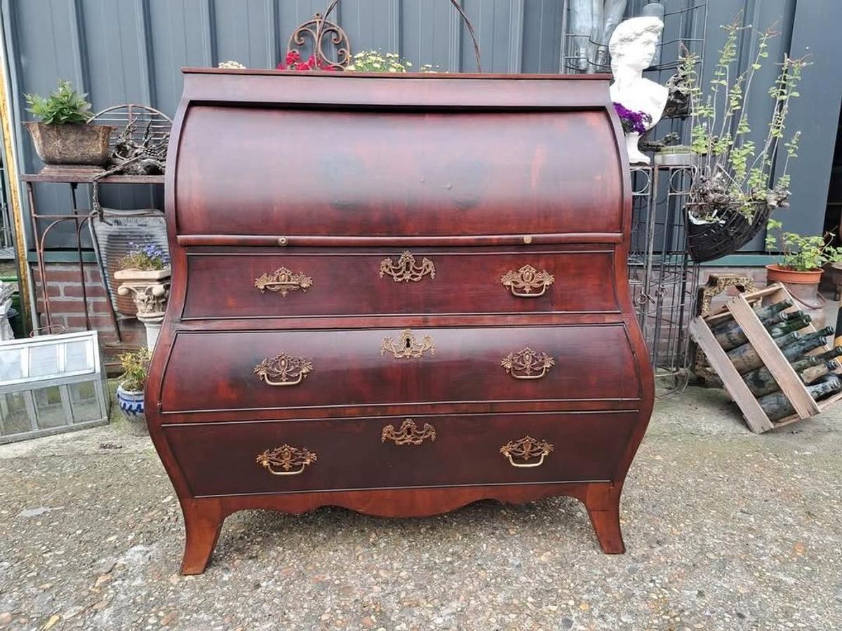 Antiek Cilinderbureau, Secretaire Met Uittrekblad Afm. 109x5 image 2