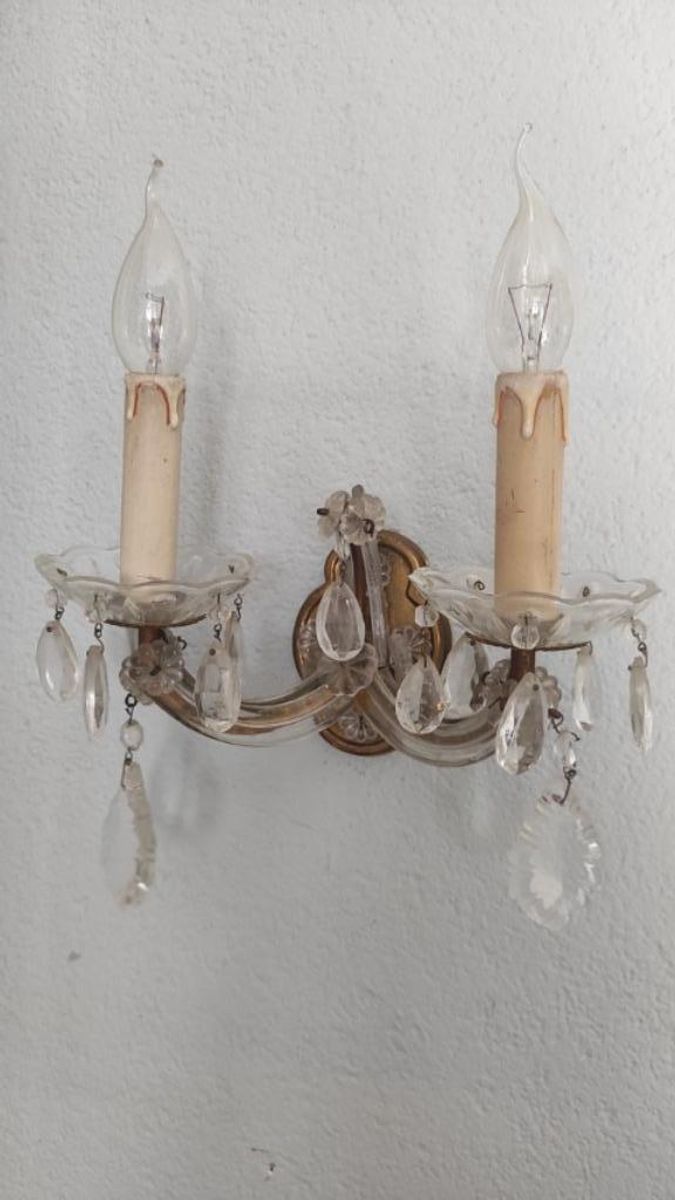 Vintage Brocante Wandlamp Met Glazen Pegels image 13