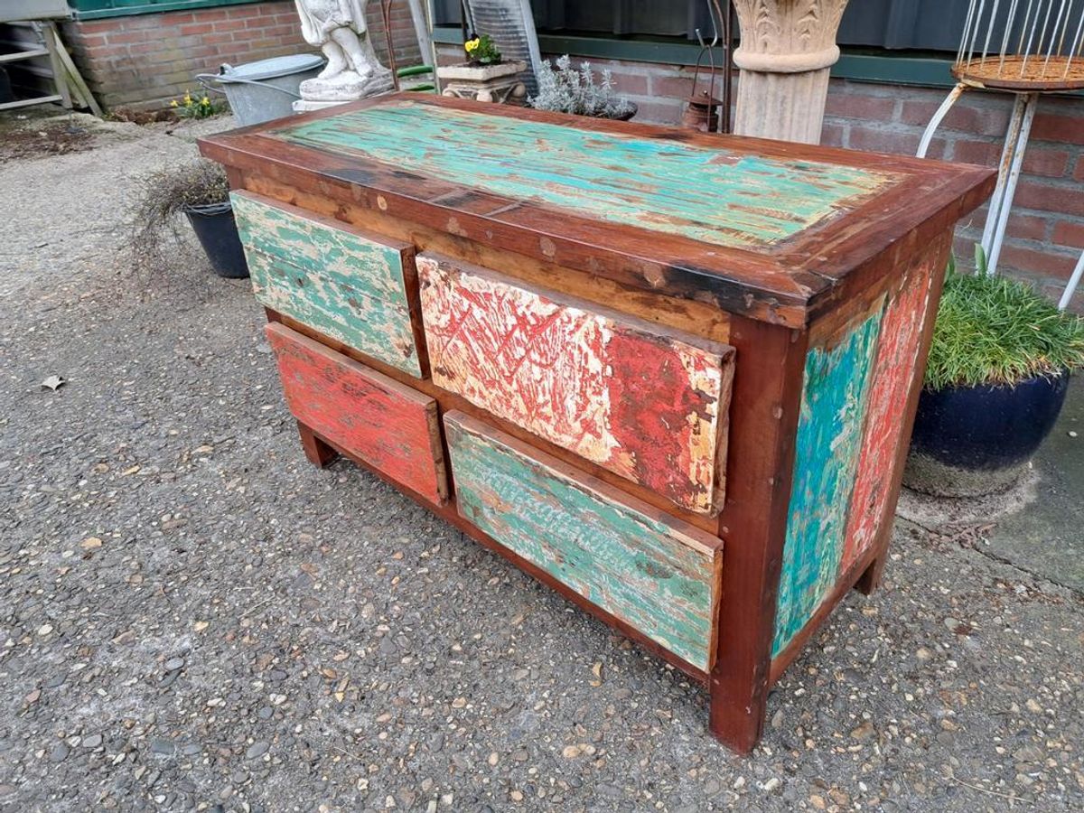 Kleurrijk Tv Meubel, Sidetable, Console Gemaakt Van Sloophou image 2