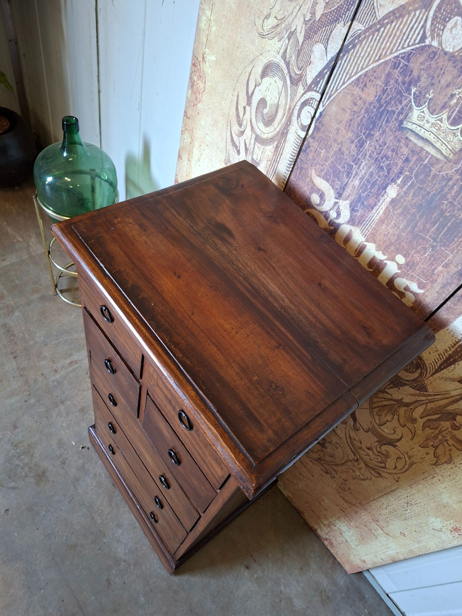 Klassiek Teakhouten Ladekastje, Apothekerskastje, Archiefkast Afm. 50x41 En 101cm Hoog. image 6