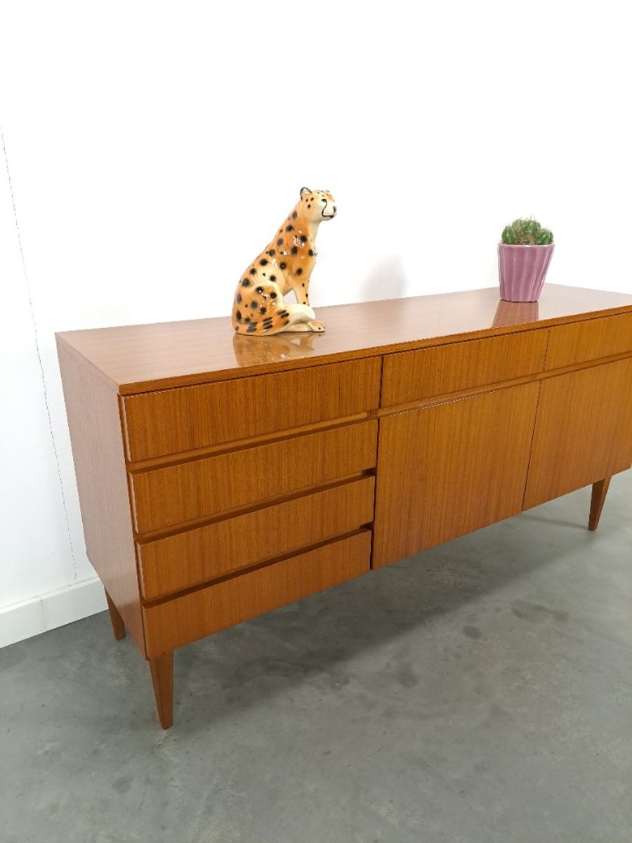Teak Fineer Dressoir Barkast Met Lades En Klepdeuren image 10
