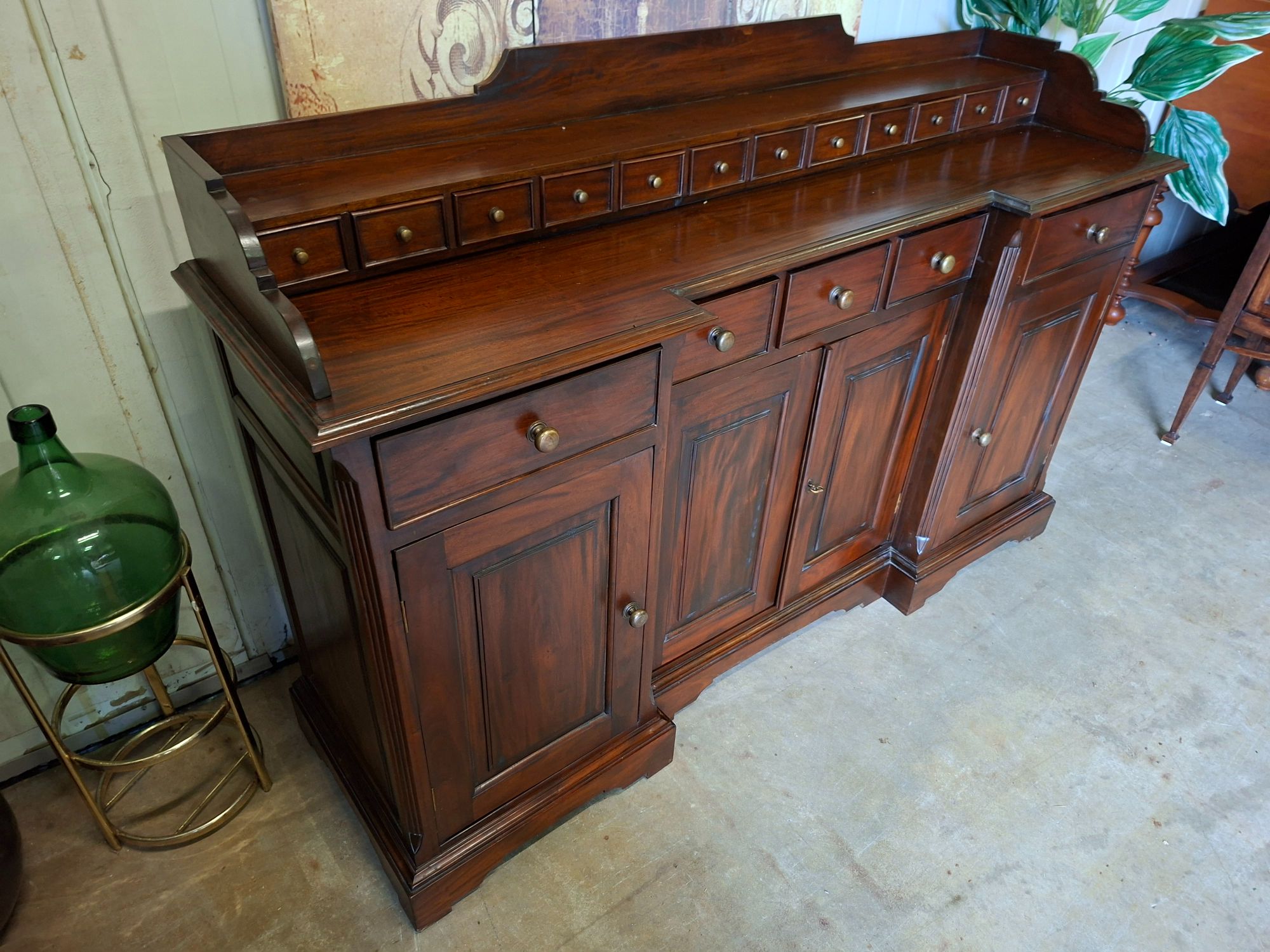 Klassiek Mahoniehouten Dressoir, Wandconsole, Commode Met Vele Lades, Afm. 165x47cm En 90/110cm Hoog. image 4