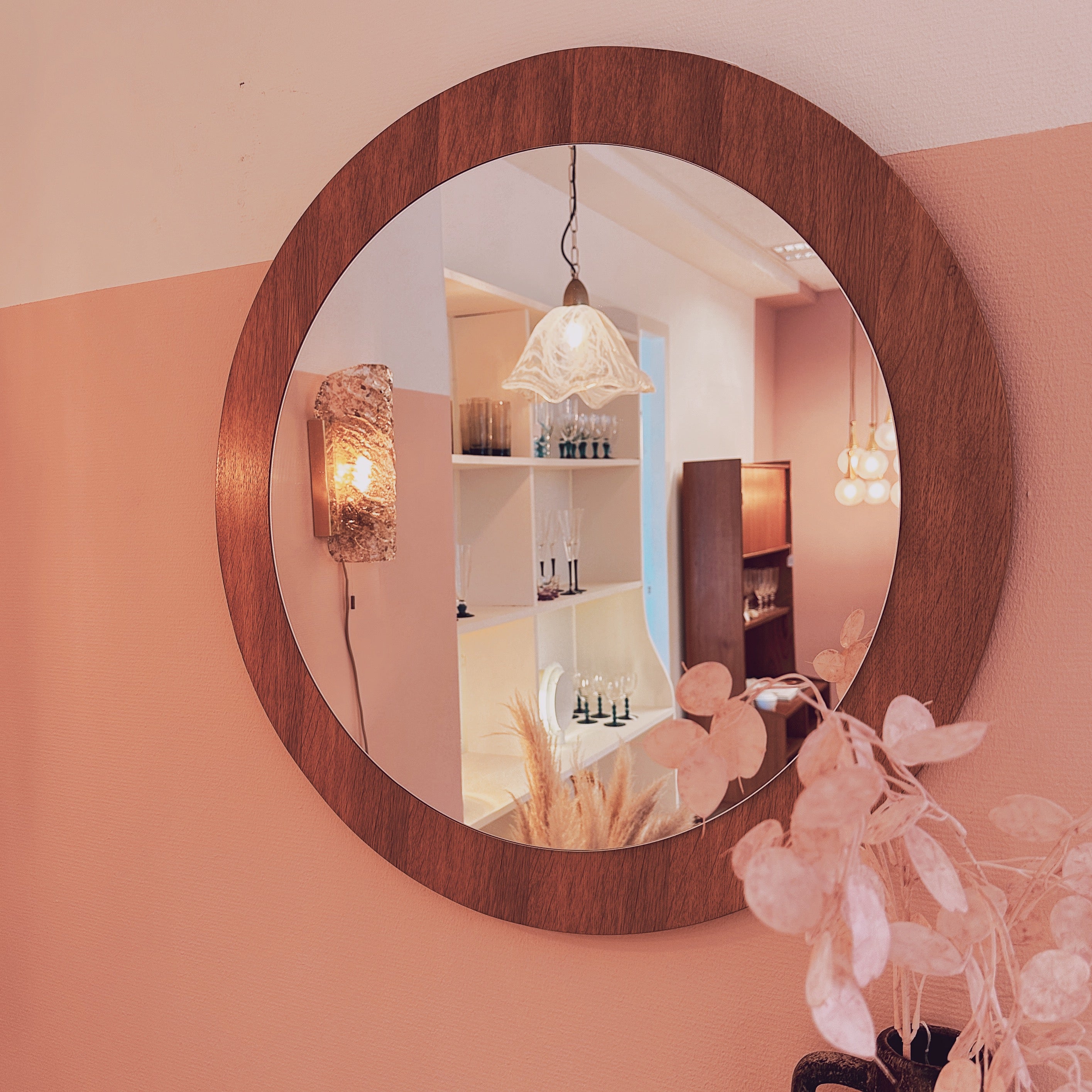1960s Round Wall Mirror With Teak Frame image 4