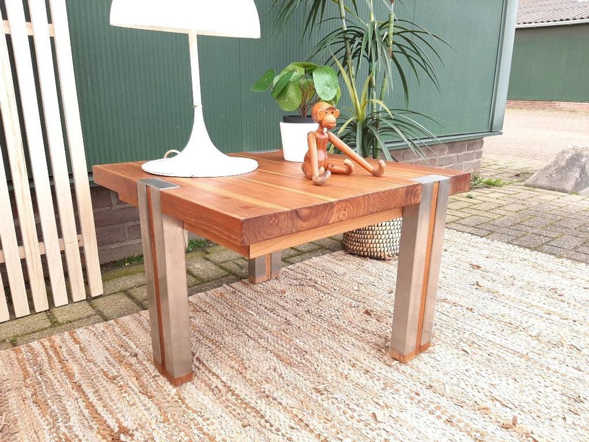 Teakhouten Bijzettafel 60 X 60 Plantentafel Salontafel image 6