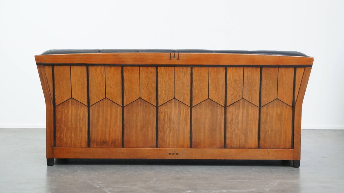 Art Deco Schuitema 2,5-zits Lederen Design Bank Uit De Decoforma Serie Met Uniek Houtwerk image 3