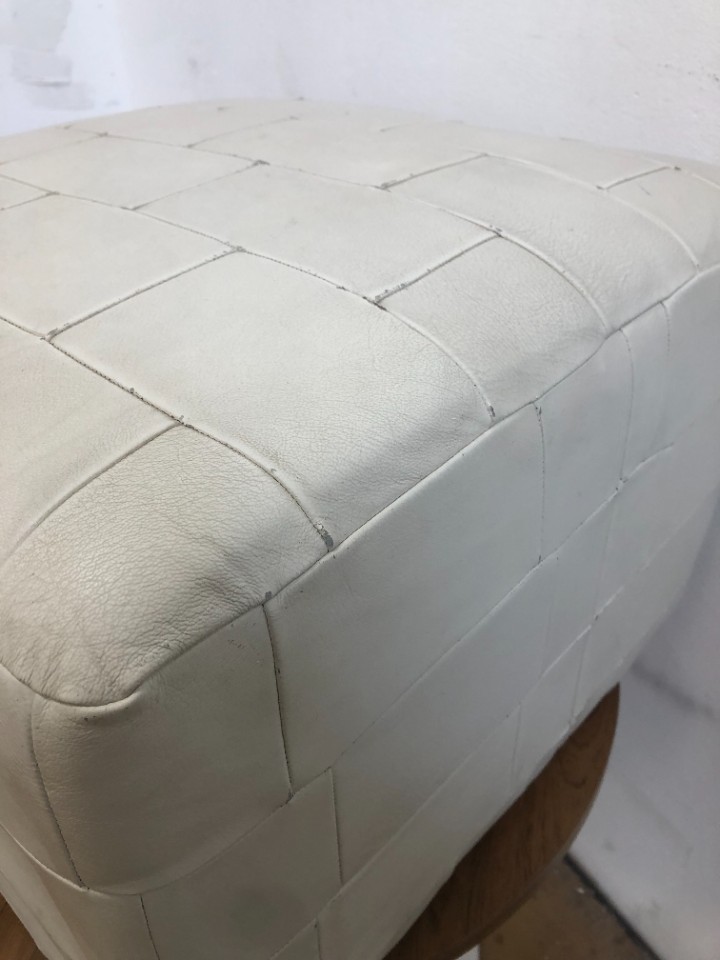 Witte Leren Poef Patchwork image 3