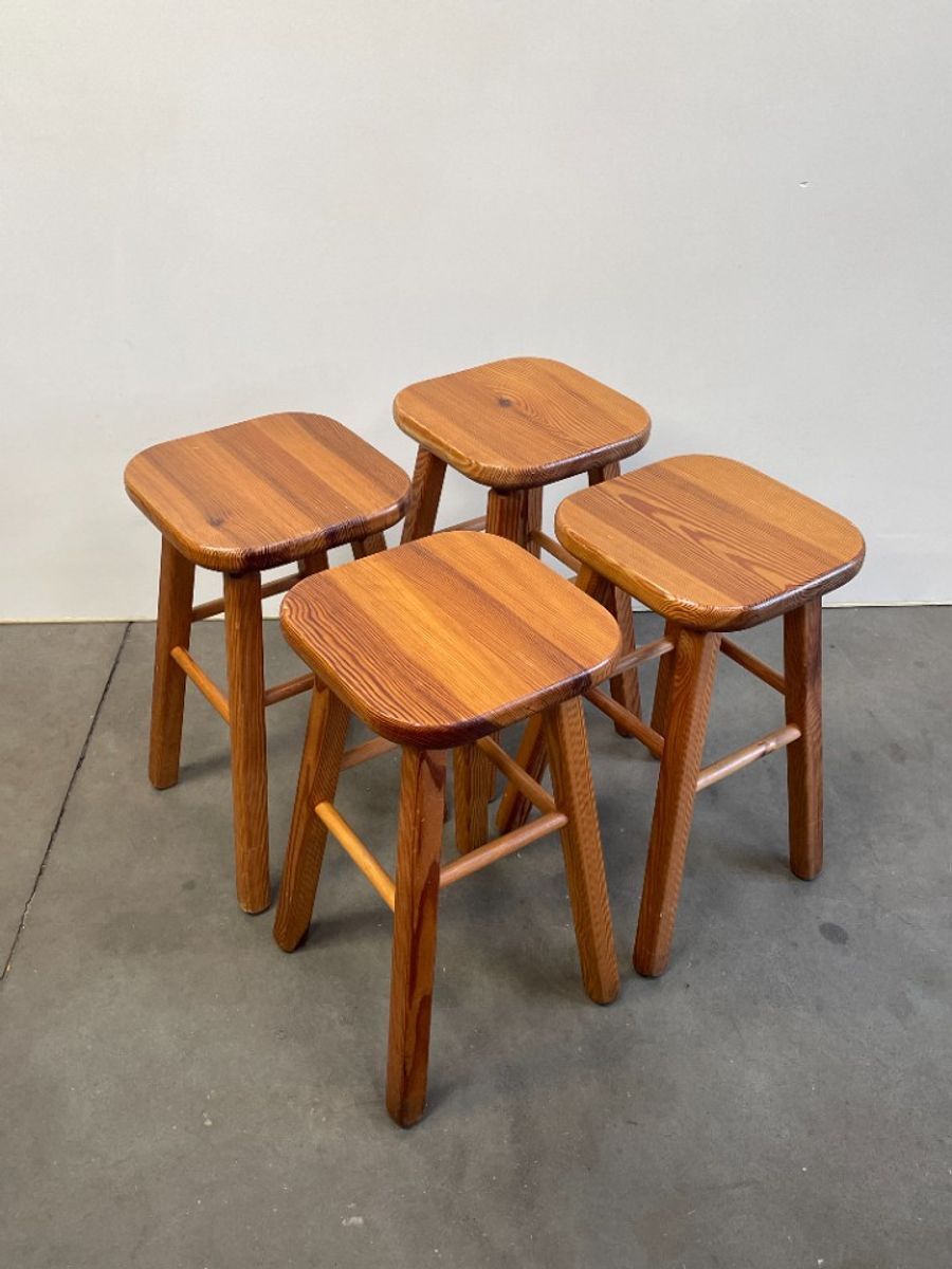 Set Van 4 Vintage Grenen Krukken, Scandinavisch Design, 1970's image 4