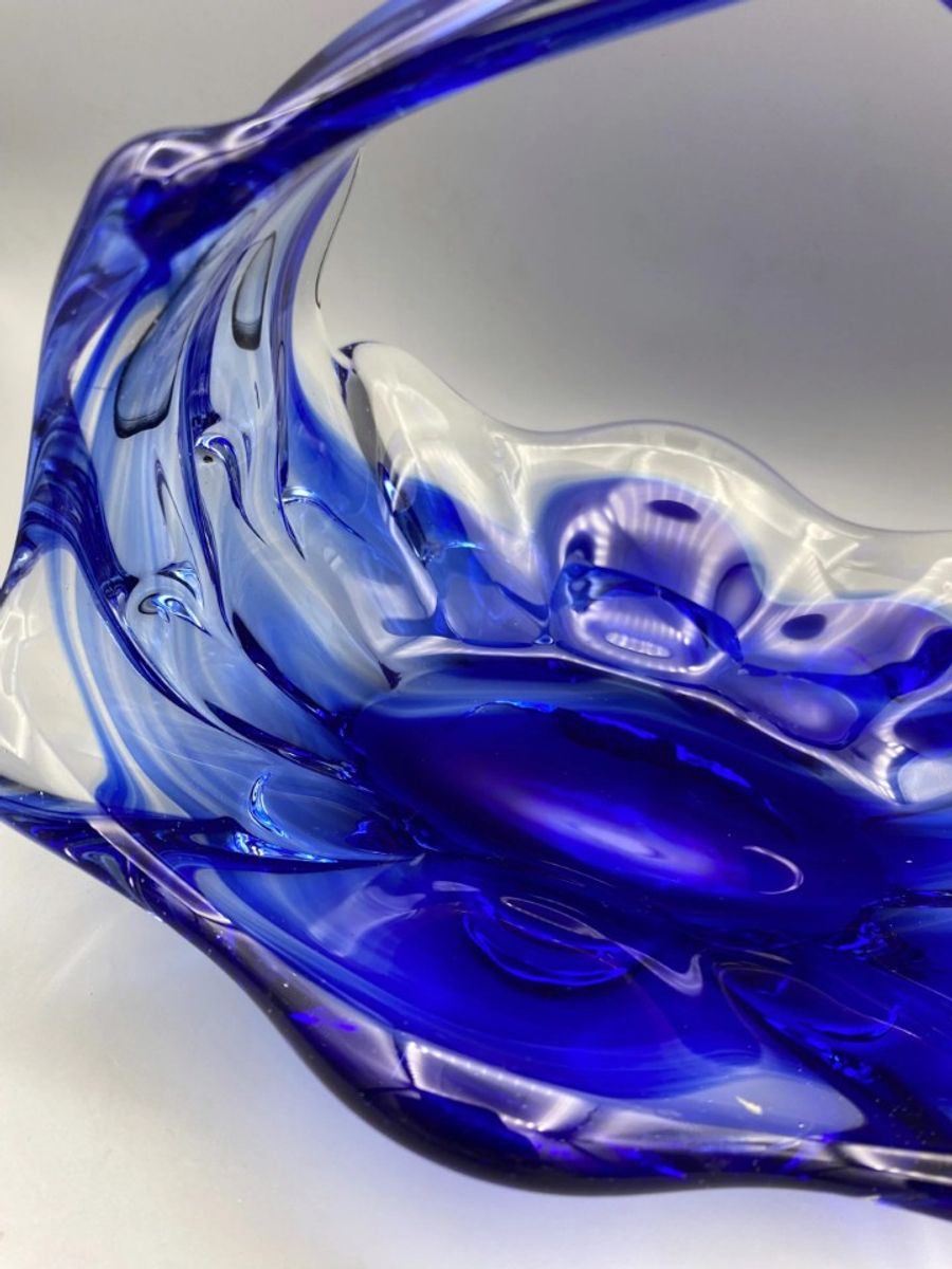 Vintage Glazen Schaal Mand 50's Blauw Lux Glass Faconne Main Austria image 7
