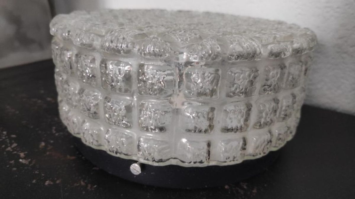Vintage Plafondlamp Glas Rond Blokjes image 3