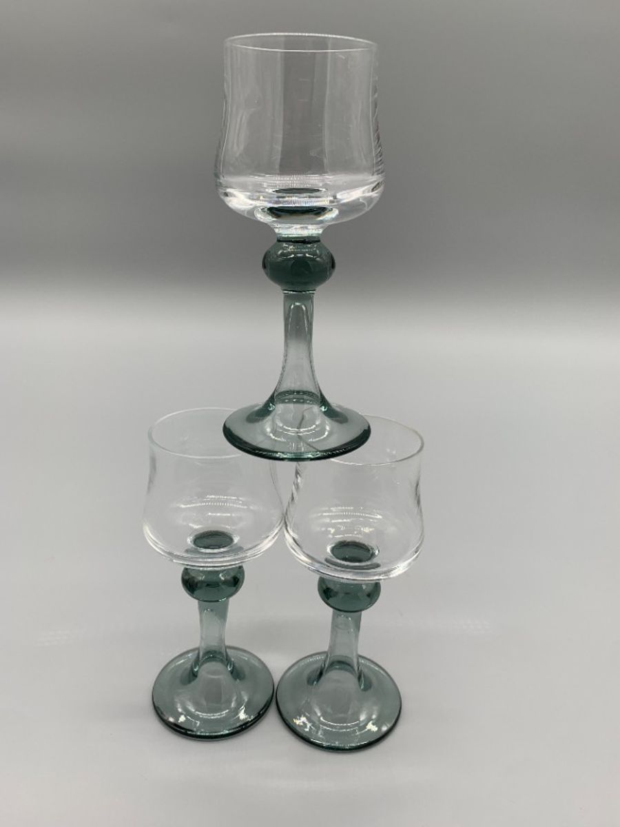 Set Vintage Kristal Glaasjes Grijs/blauwe Voet 3 Stuks image 4