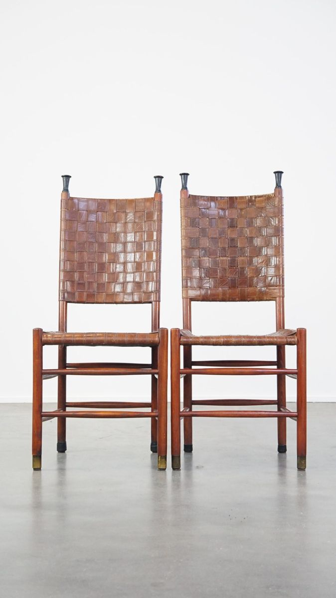 Set Van 6 Schuitema Eetkamerstoelen Uit De Shaker Collectie Met Gevlochten Leren Zitting image 3