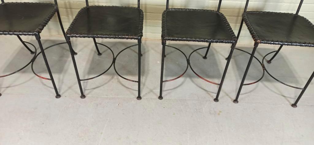 Set Van 4 Vintage Ijzer En Leer Stoelen, Zwart image 9