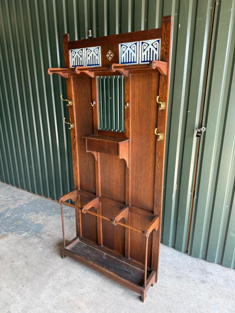 Art Deco Kapstok Eik Messing Met Facetspiegel image 8