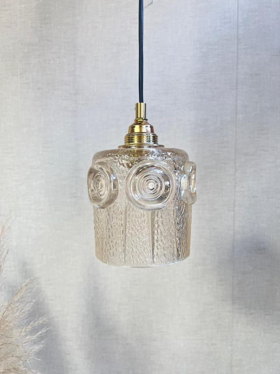 Hanglamp Amberkleurig Glas Goudkleurig Armatuur Jaren 70 image 4