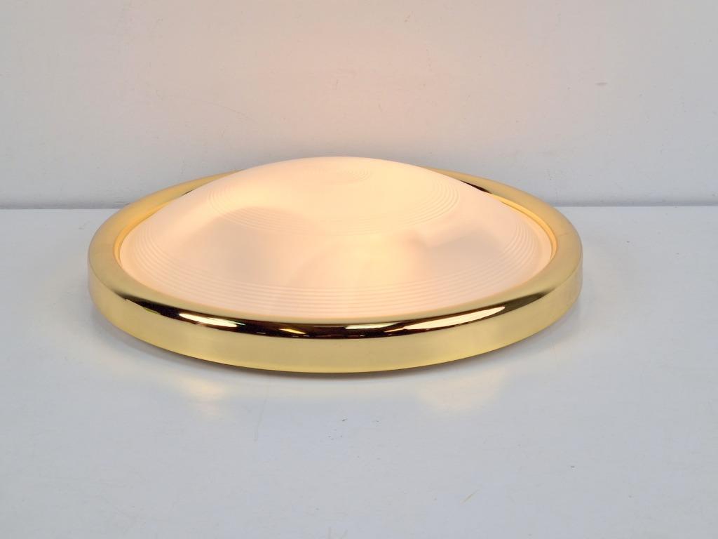 Vintage Messing Plafondlamp Wit Glas Brass Allum Regency ‘70 image 7
