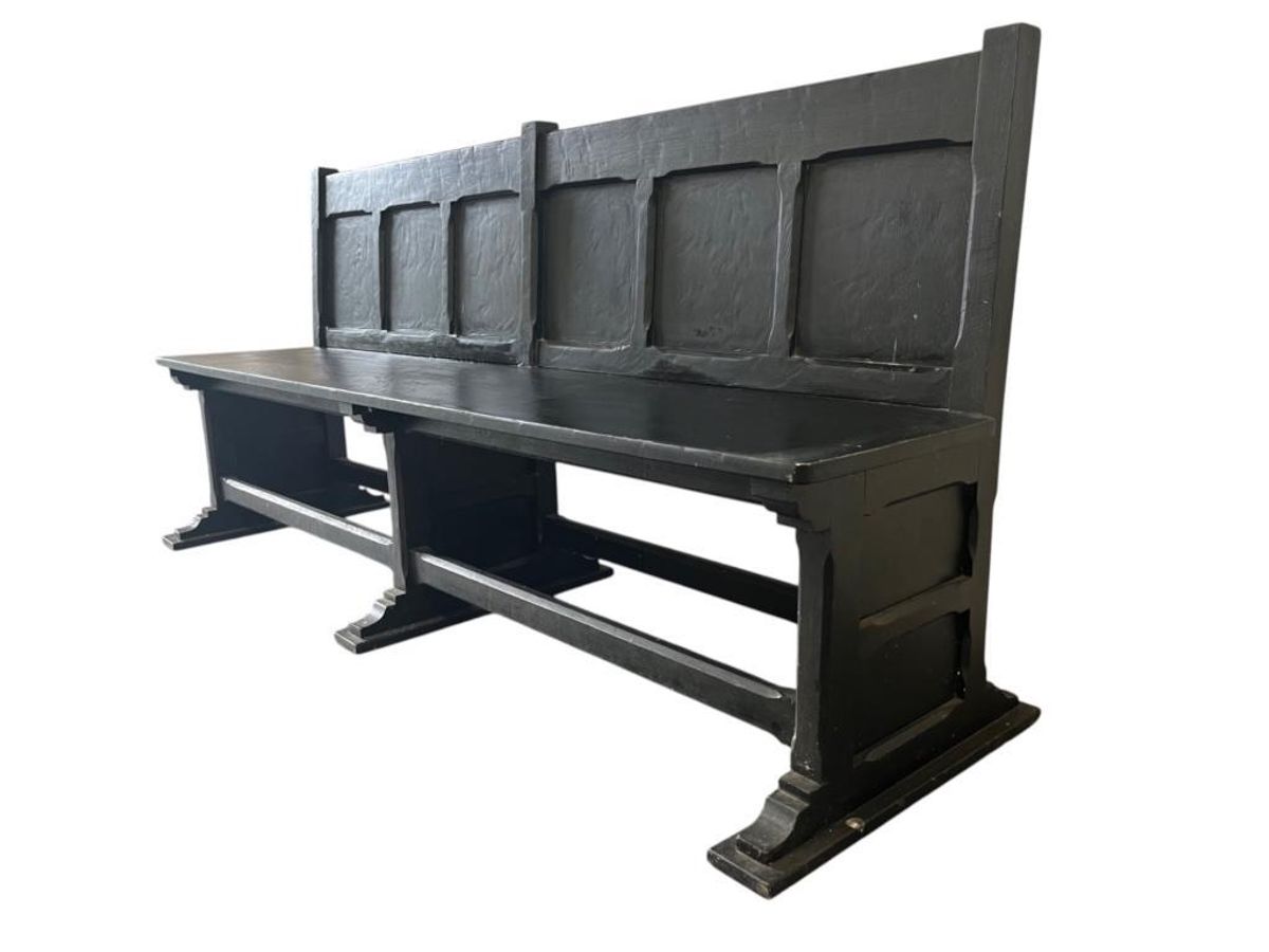 Vintage Massief Houten Bank / Zitbank In Het Zwart image 6