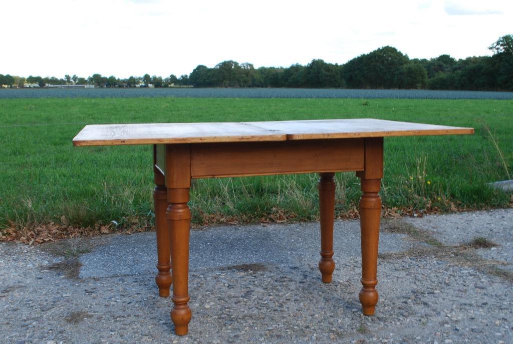 Antieke Grenen Tafel Met Uitklapbaar Blad image 6
