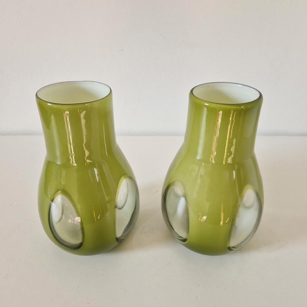 90's 2 Vintage Glazen Vazen Groene Vaas Glazen Vaas image 3
