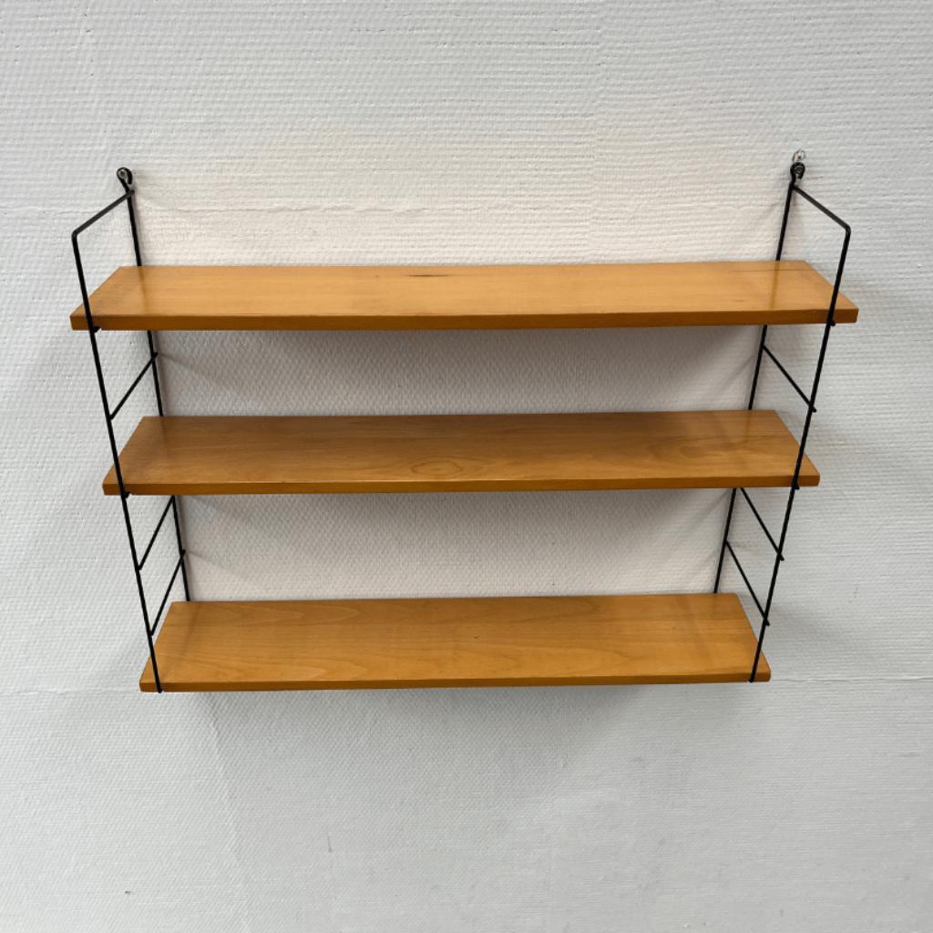 Vintage Wandrek Zwart Draadstaal, Licht Hout 3 Planken image 6