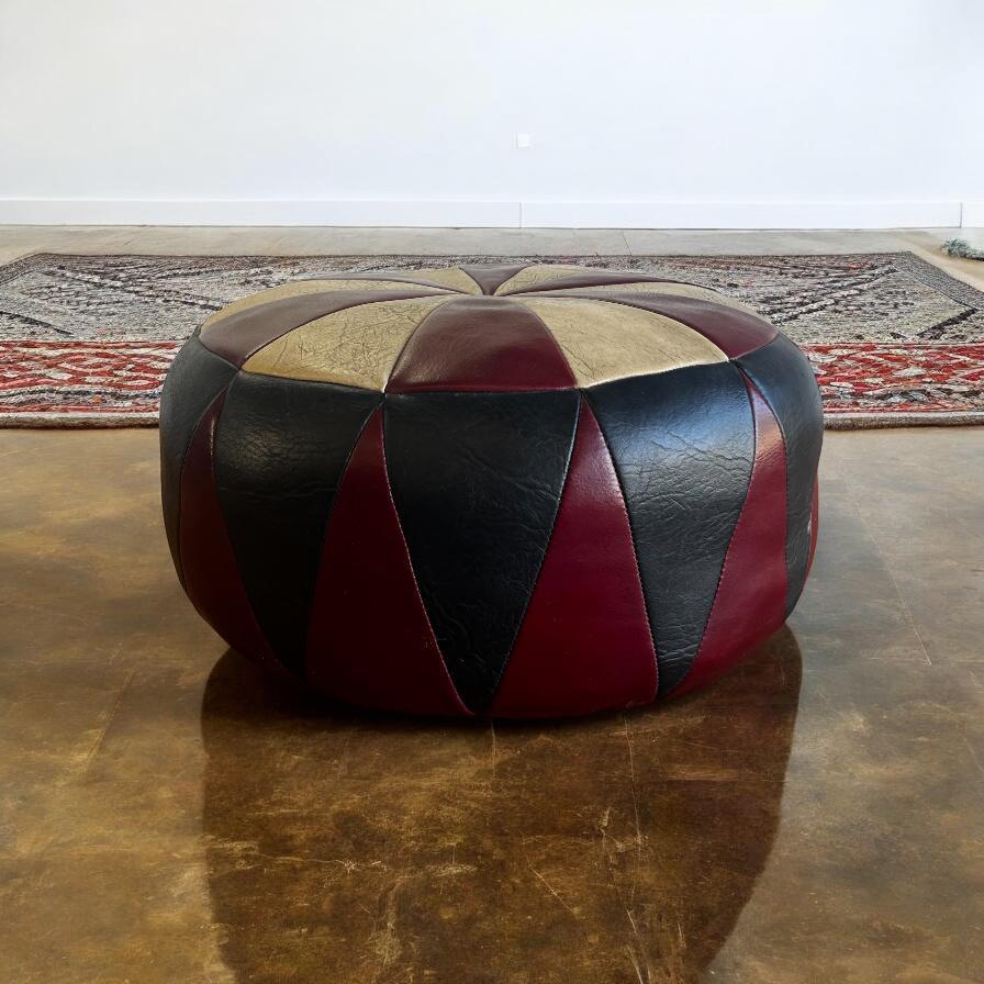 Vintage Patchwork Poef In Rood - Ecru - Zwart image 4