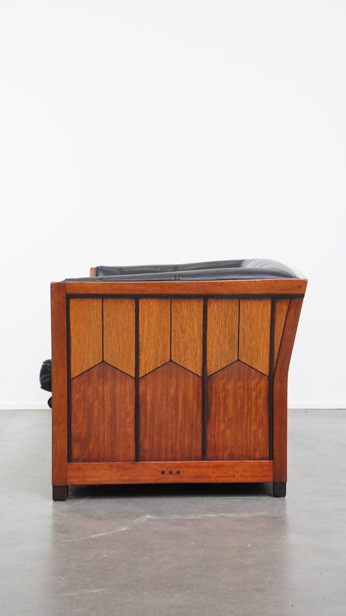 Art Deco Schuitema 2,5-zits Lederen Design Bank Uit De Decoforma Serie Met Uniek Houtwerk image 4