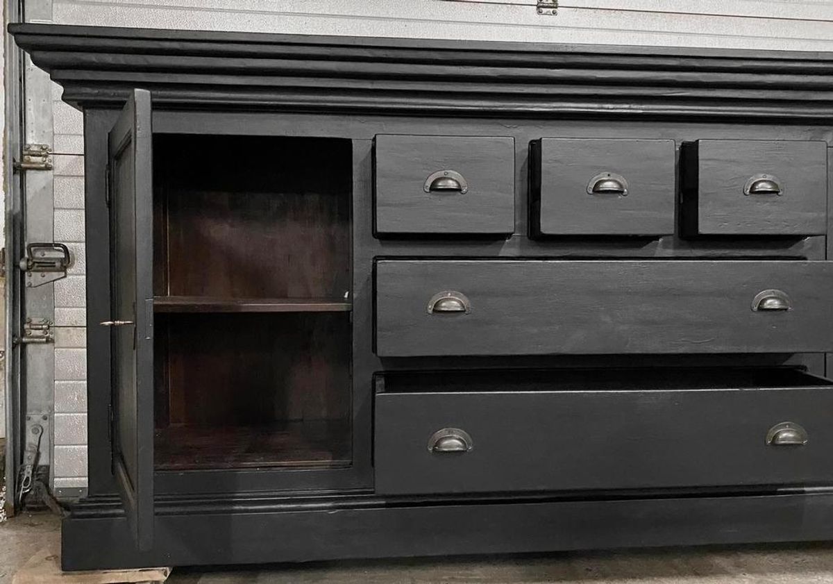 Oude Kast, Ladekast, Toonbank, Dressoir, Winkelkast. Zwart image 7