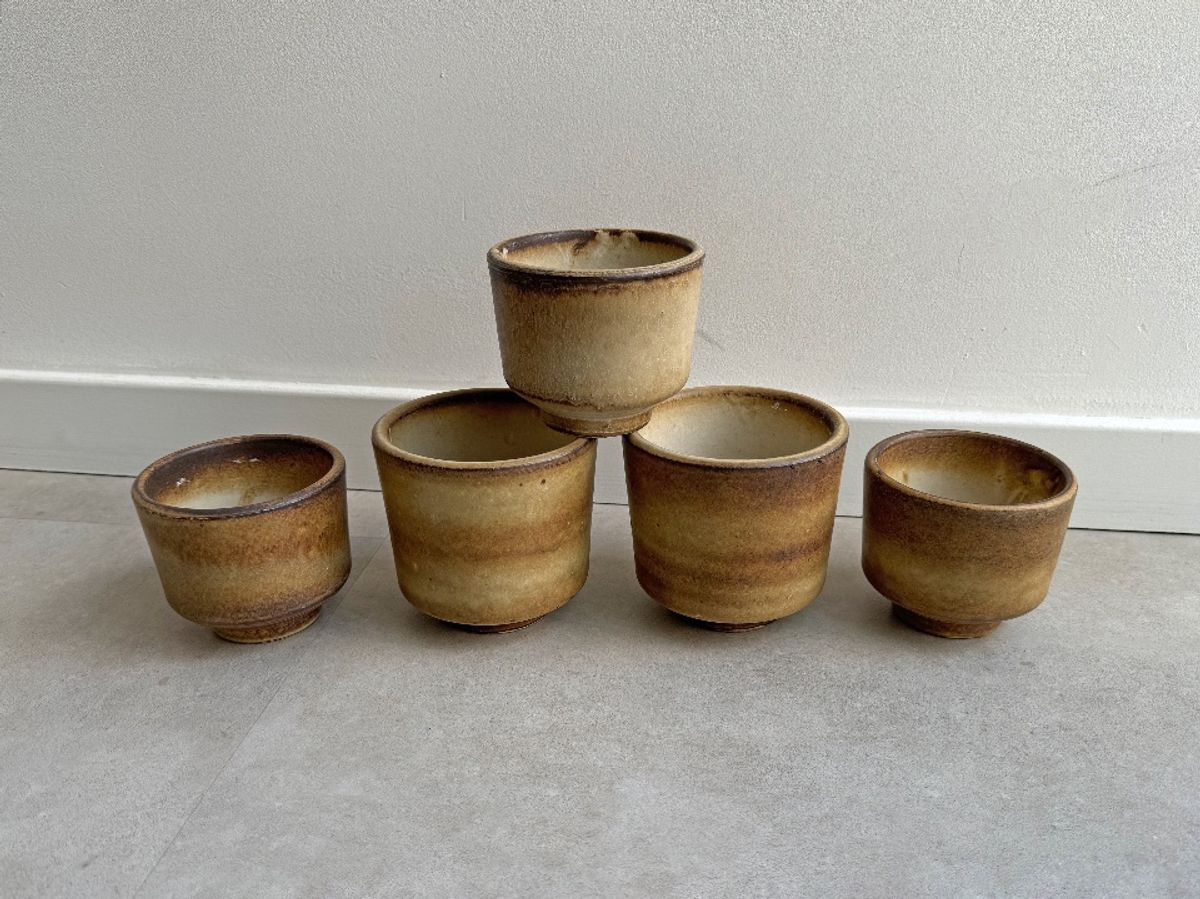 Set Van 5 Vintage Bruin - Beige Keramiek Bloempotten image 6