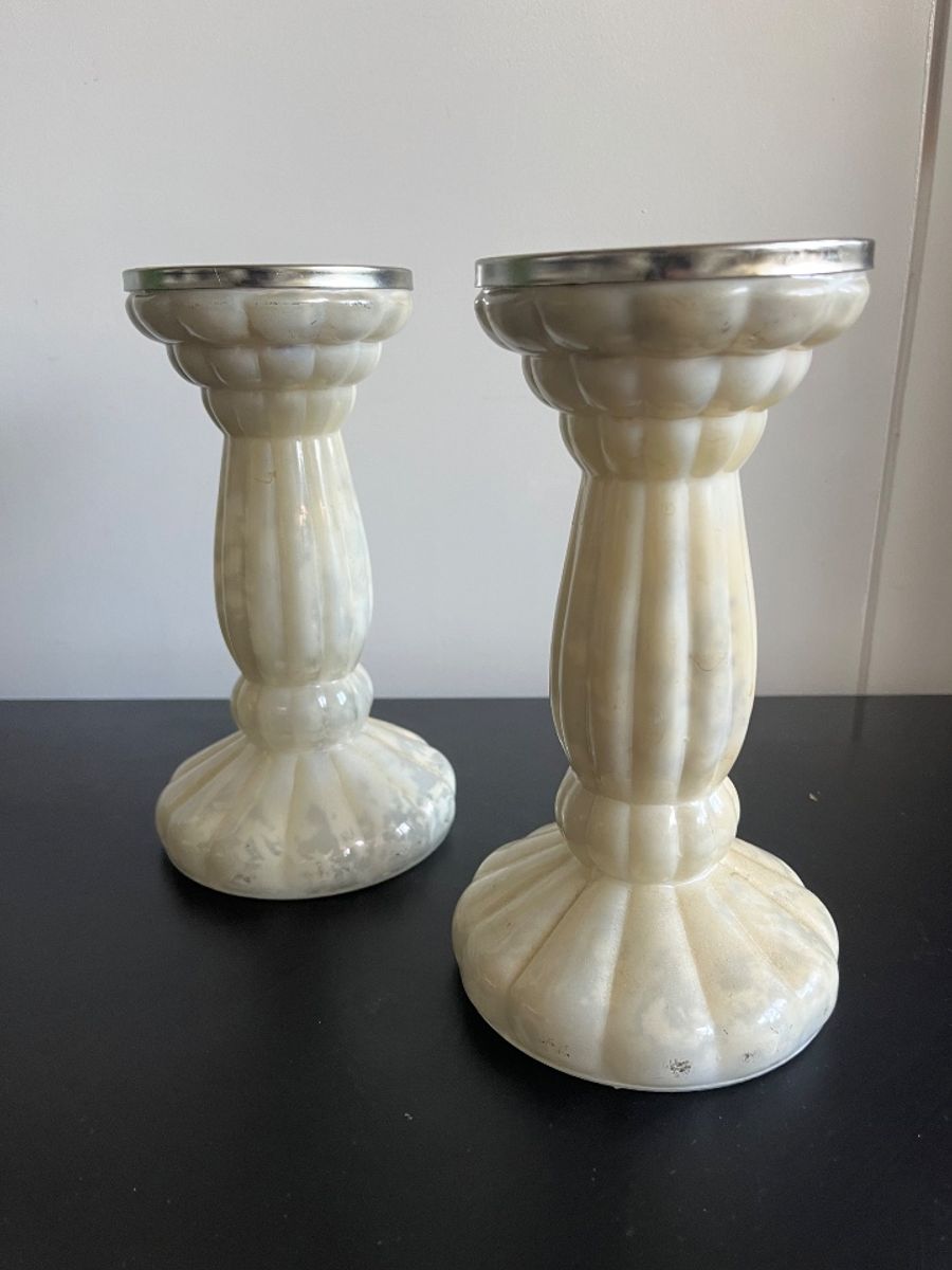 Handgeblazen Gemarmerd Glazen Kandelaars image 5