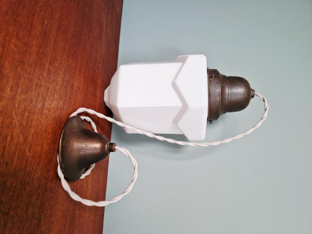 Skyscraper Art Deco Hanglamp In Witte Opaline, 1920-30 image 10