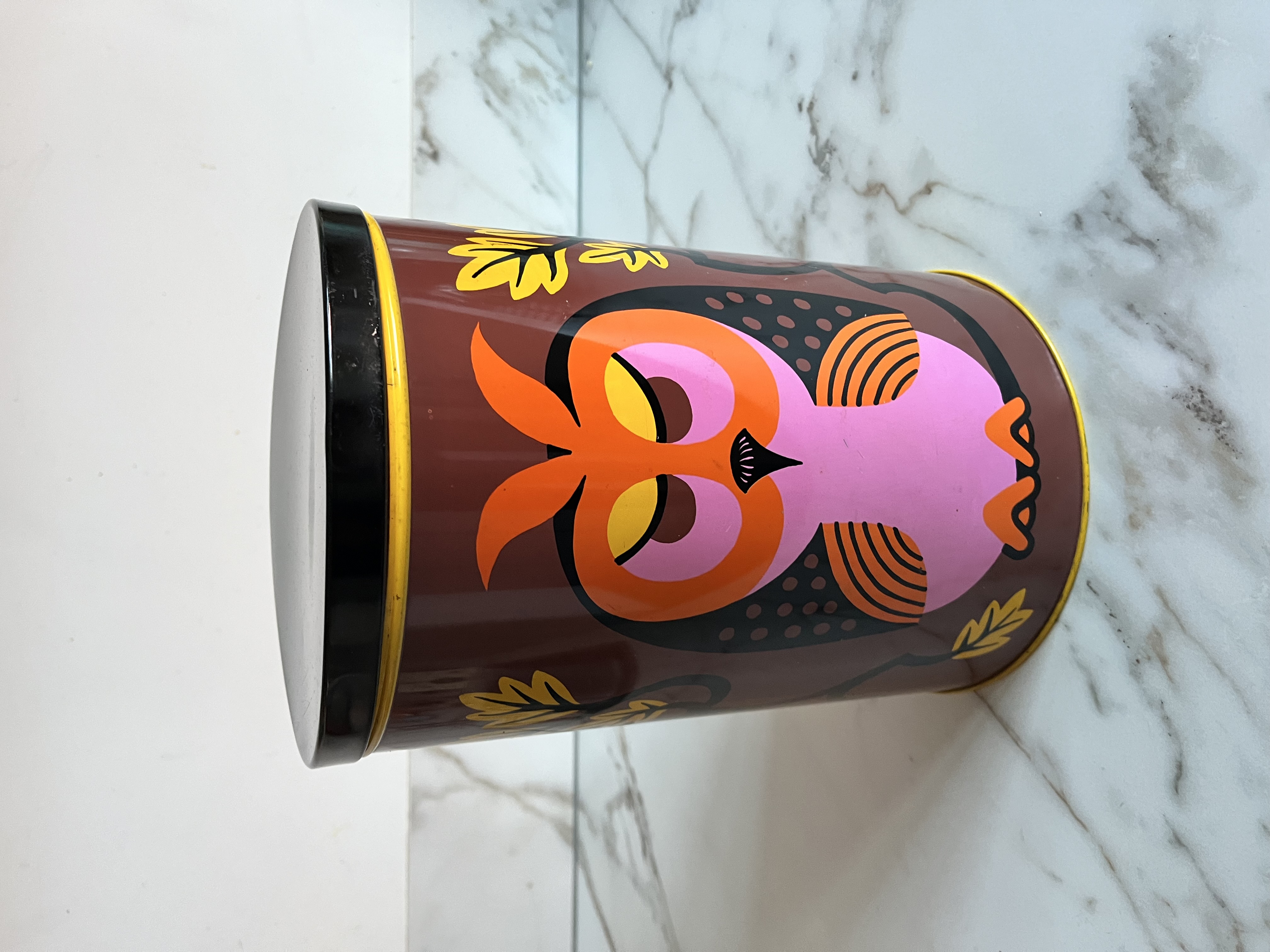 Groot Vintage Bewaar Blik Met Uilenmotief image 2