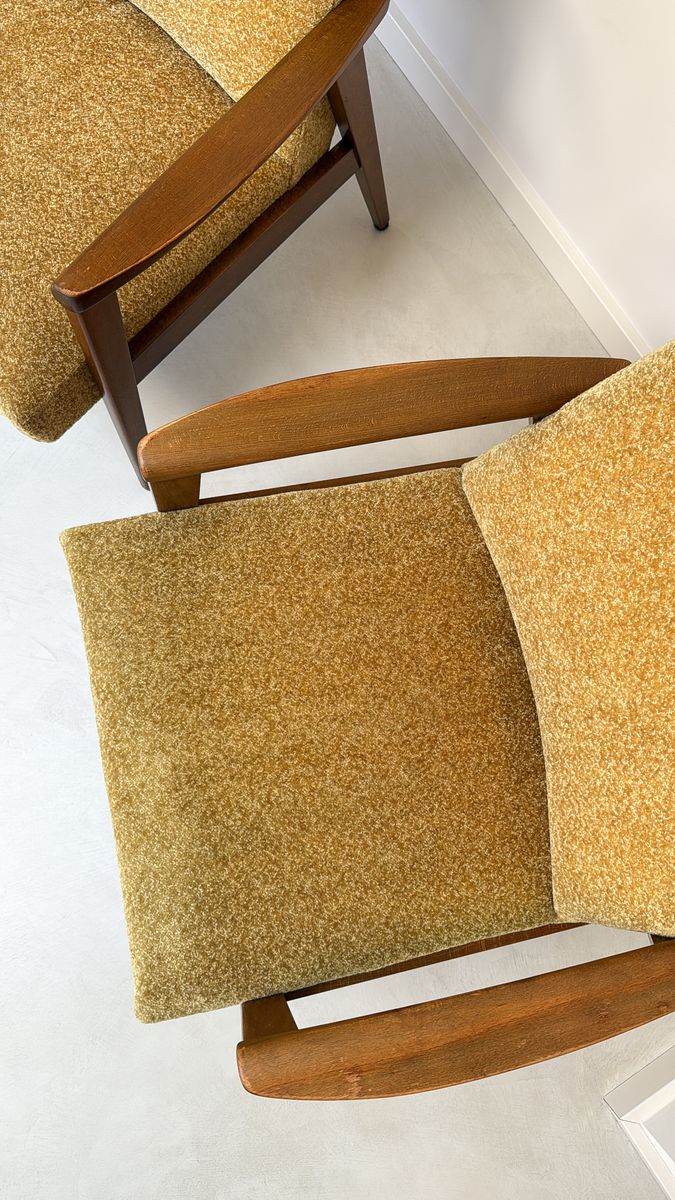 Vintage Fauteuil Met Teak Houten Frame En Gele Bekleding image 7