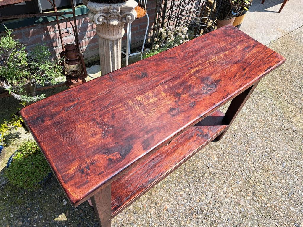 Donker Teakhouten Sidetable, Wandtafel, Console Afm. 120x40c image 5