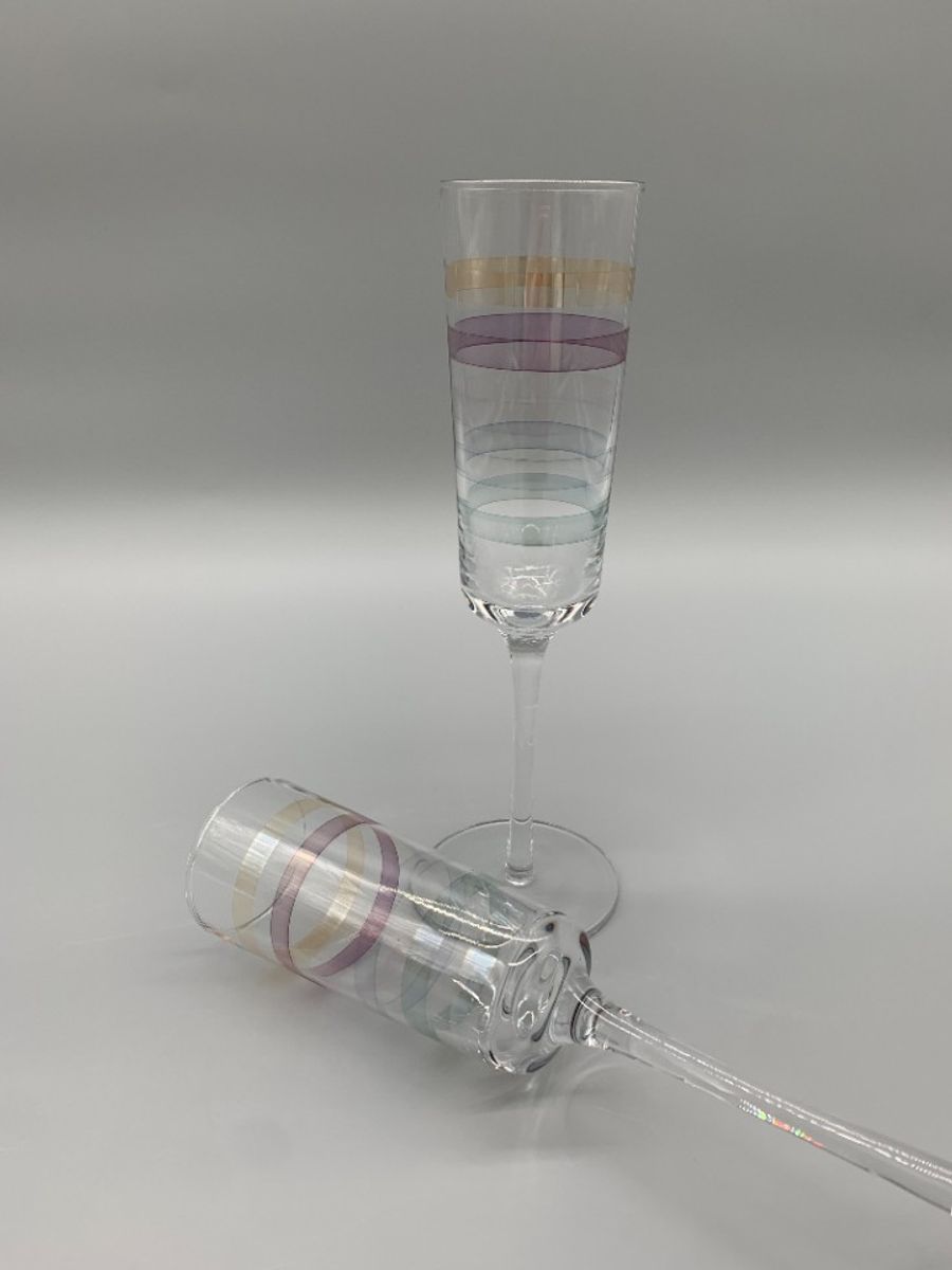 Vintage Kristallen Flutes Champagne Glazen Gekleurde Streep 2 Stuks image 4