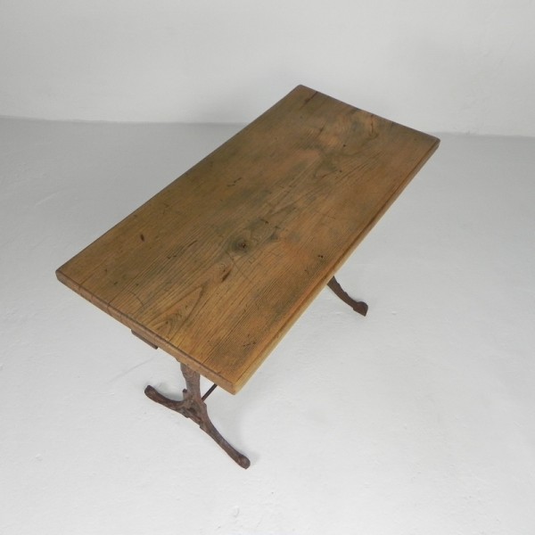 Art Deco Bistrotafel Met Eiken Blad Op Gietijzeren Frame image 5