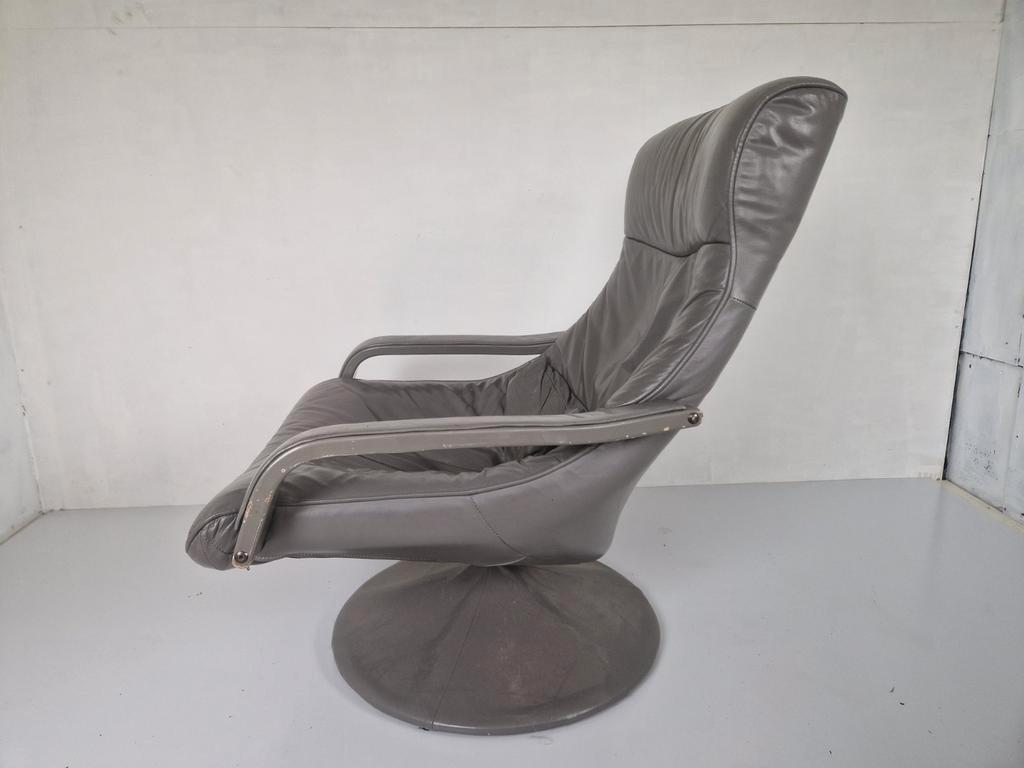 Vintage Jaren 70 Leren Draai Fauteuil Space Age Tulp Voet image 2