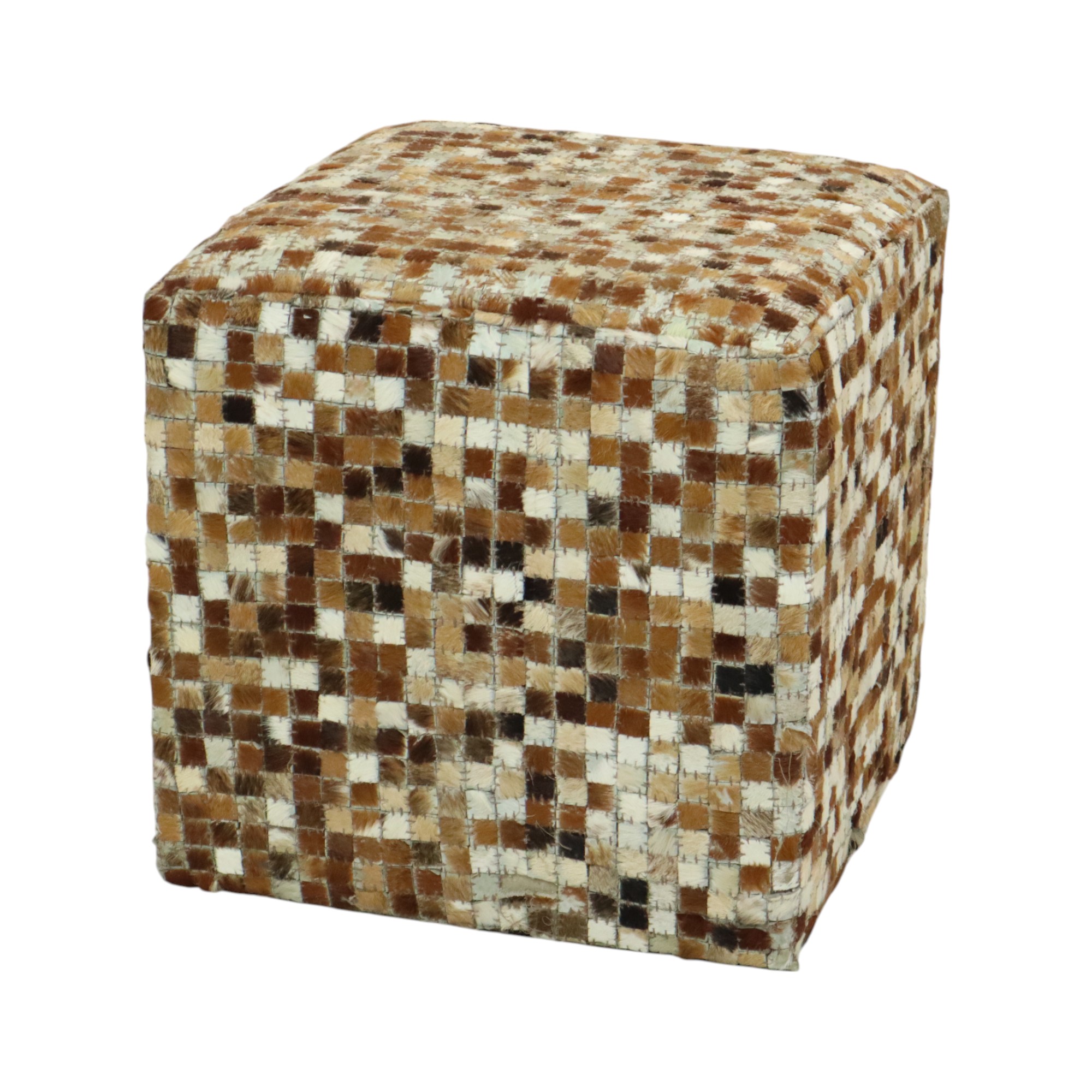 Vintage Vierkante Poef Geitenleer Patchwork Mozaïek Patroon image 3