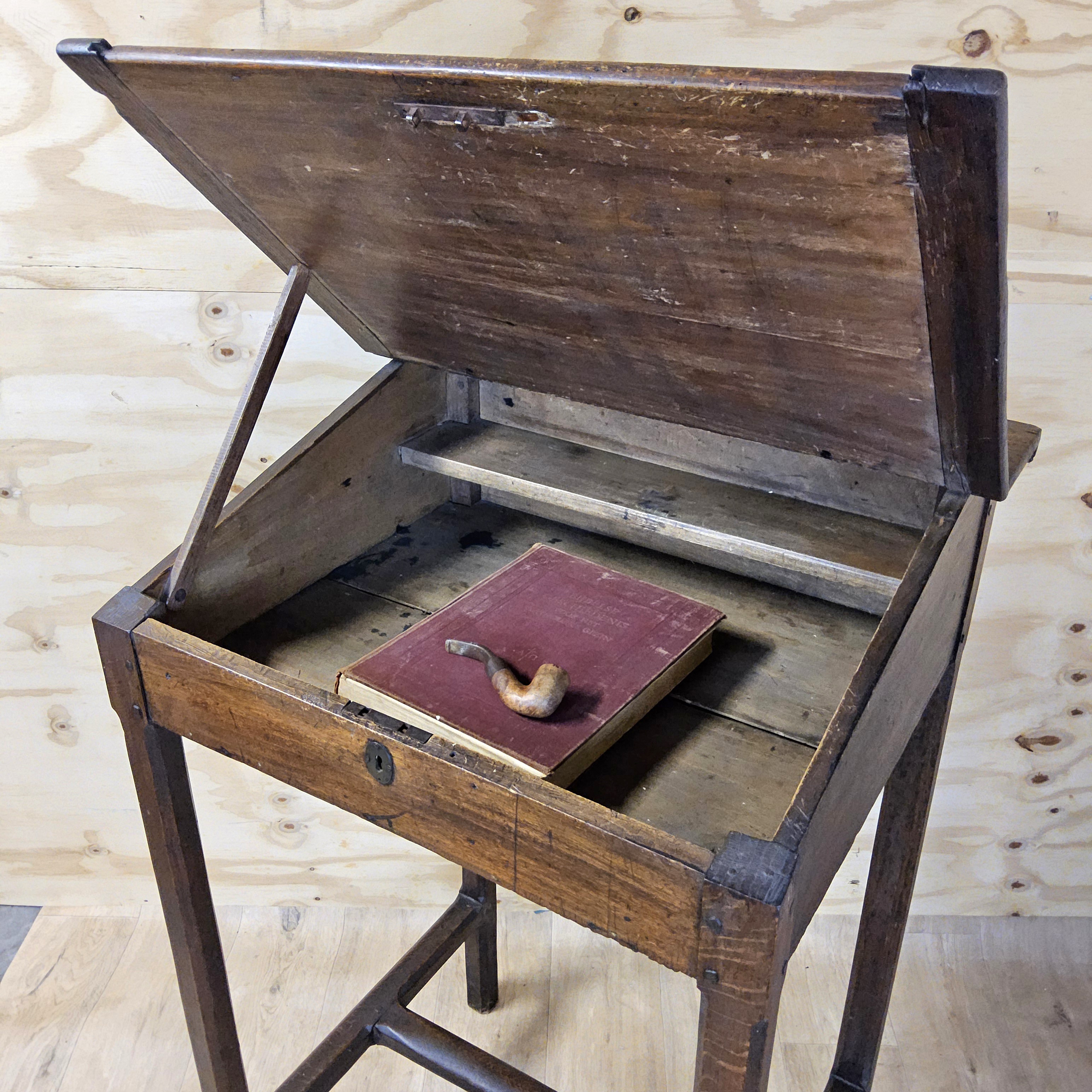 Antieke Staande Hoge Eiken Houten Lessenaar / Schrijfbureau (19e Eeuw) / Clerk Desk image 4