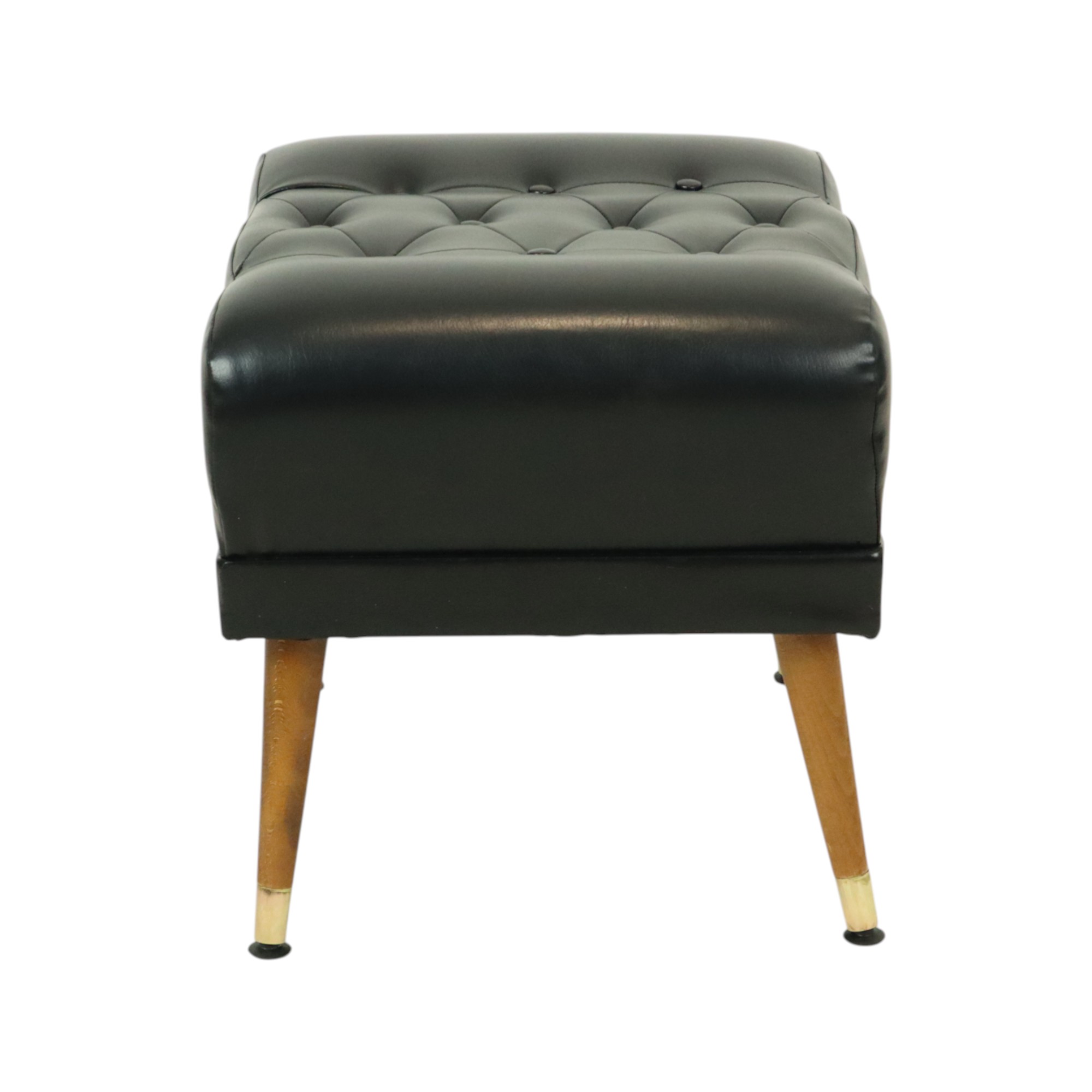 Vintage Zwarte Poef Conische Pootjes Chesterfield Stijl Skai image 3