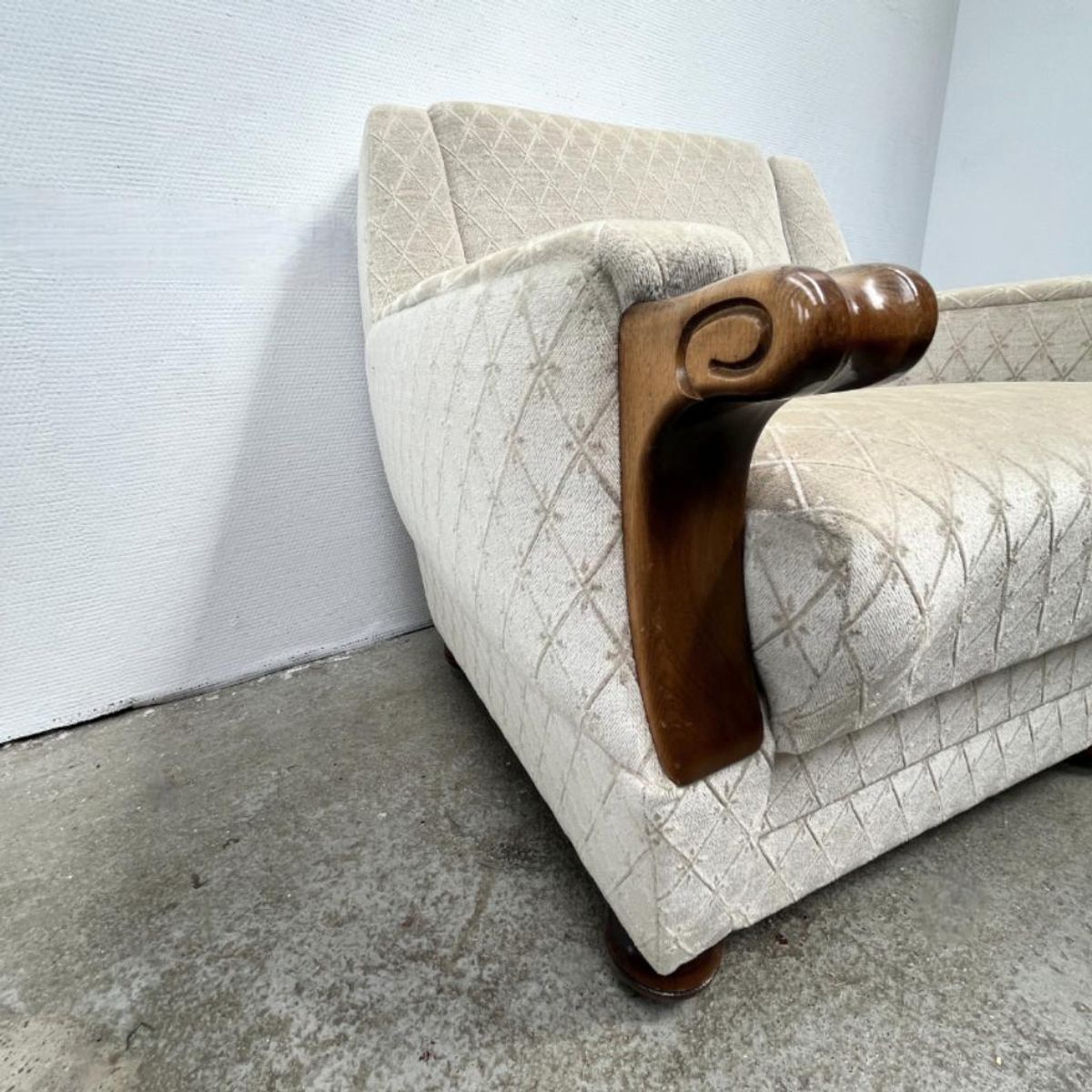 Vintage Fauteuil Met Houten Details, Velour - Ruitjespatroon image 9