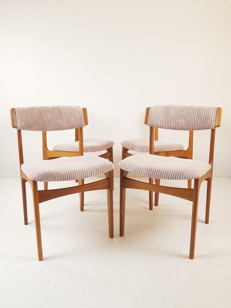 4 Vintage Roze Stoelen Licht Roze Ribstof Gerestaureerd image 2